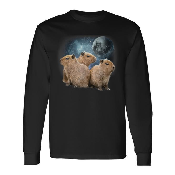 Three Capybaras And Moon Capybara Humor Parody Long Sleeve T-Shirt