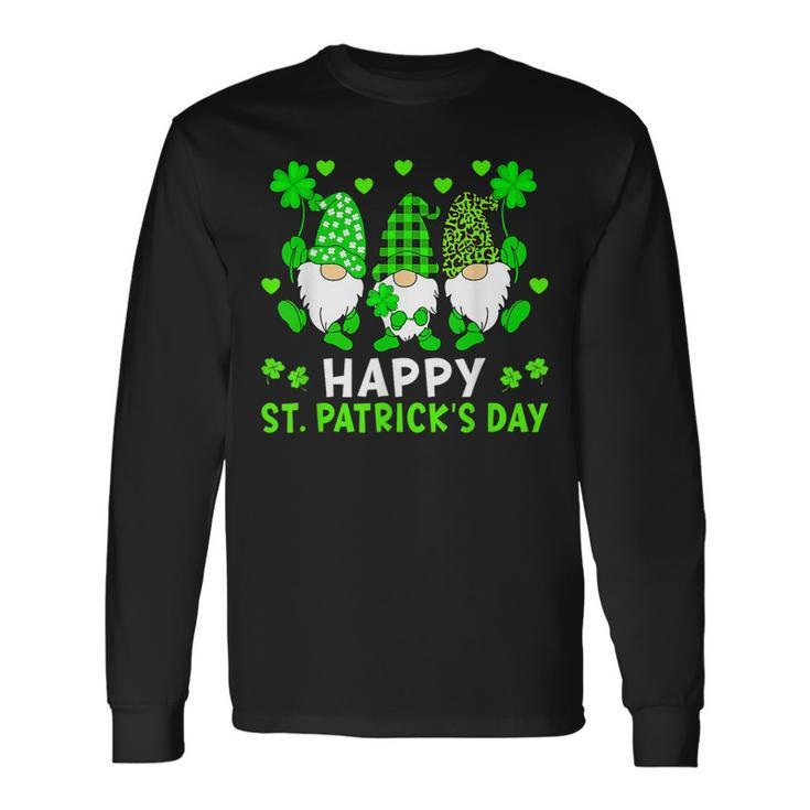 Three Gnomes Happy St Patricks Day Shamrock Lucky Irish Long Sleeve T-Shirt