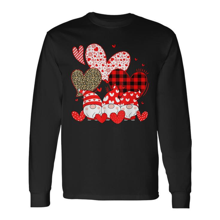 Three Gnomes Holding Hearts Valentines Day For Her V2 Long Sleeve T-Shirt