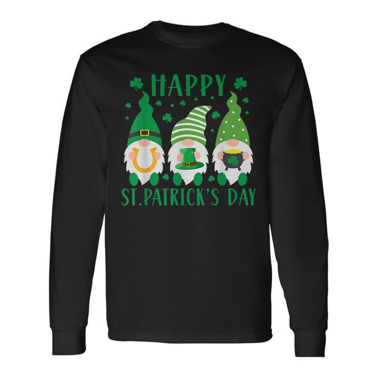 Three Gnomes Lucky Shamrock St Patricks Day Irish Squad Long Sleeve T-Shirt