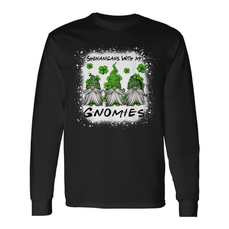 Three Gnomes Shamrock Clover Leopard Bleached St Patrick Day Long Sleeve T-Shirt