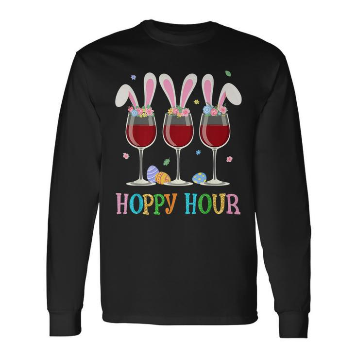 Three Wine Glasses Easter Drinking Bunny Ears Drink Up Long Sleeve T-Shirt T-Shirt