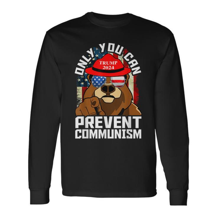 Trump Bear 45 47 Maga 2024 Only You Can Prevent Socialism Long Sleeve T-Shirt