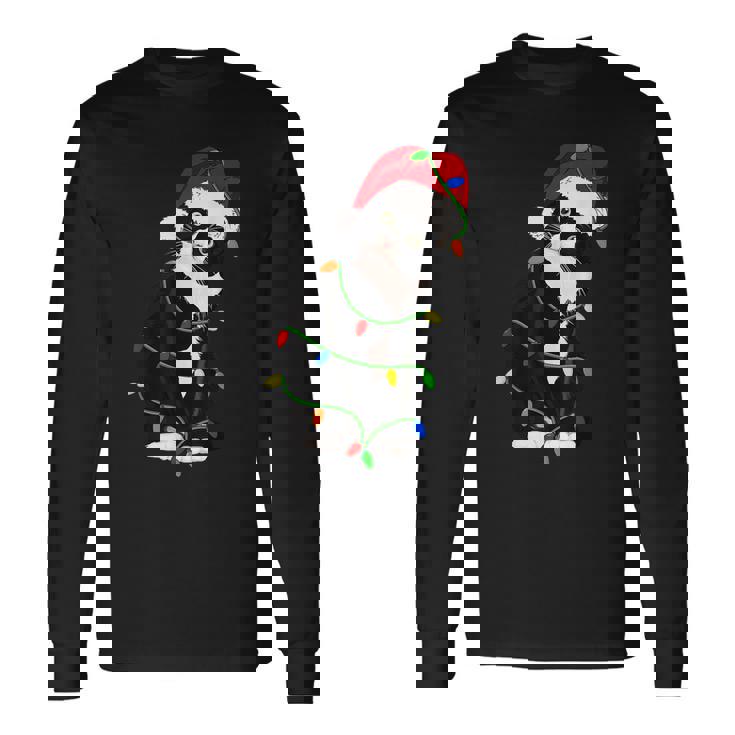 Tuxedo Cat Meow Santa Tuxie Christmas Tree Lights Cat Catmas Long Sleeve T-Shirt Gifts ideas