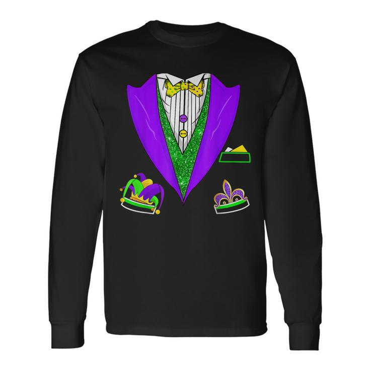 Tuxedo Mardi Gras Suit Vest Party Festival Costume Long Sleeve T-Shirt