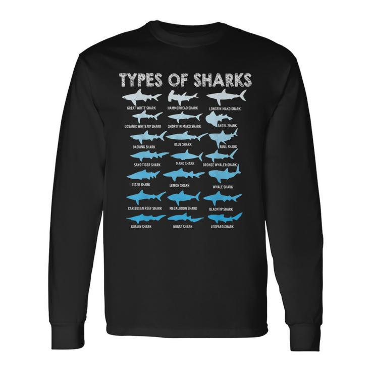 Types Of Sharks Educational Marine Biology Long Sleeve T-Shirt
