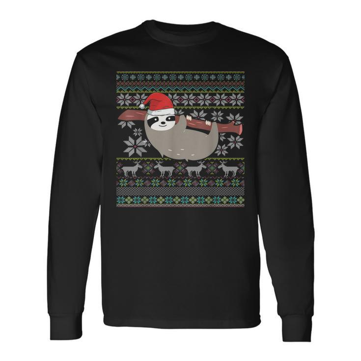 Ugly Christmas Sloth  V2 Men Women Long Sleeve T-shirt Graphic Print Unisex