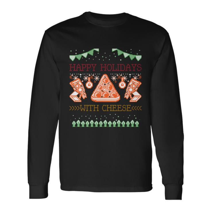 Ugly Christmas Sweater Burger Happy Holidays With Cheese V14 Long Sleeve T-Shirt Gifts ideas