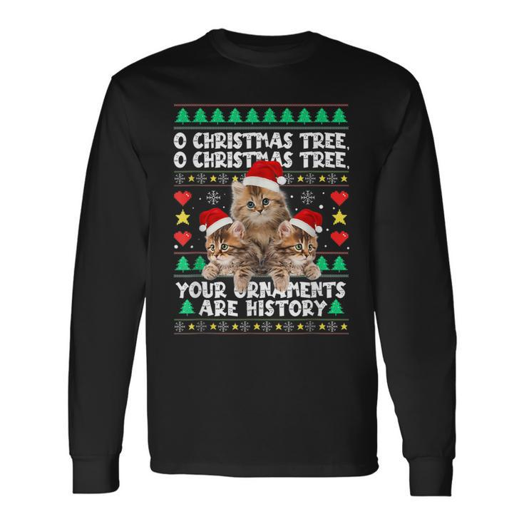 Ugly Sweater Cats Christmas Music Ornaments Kitten Lovers  Men Women Long Sleeve T-shirt Graphic Print Unisex