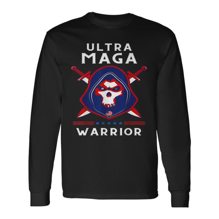 Ultra Maga Warrior Dad Anti Biden Us Flag Pro Trump Long Sleeve T-Shirt T-Shirt
