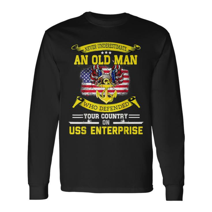 Never Underestimate Old Man Defended On Uss Aircraft Long Sleeve T-Shirt Gifts ideas