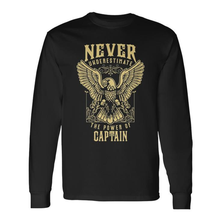 Never Underestimate The Power Of Captain Personalized Last Name Long Sleeve T-Shirt