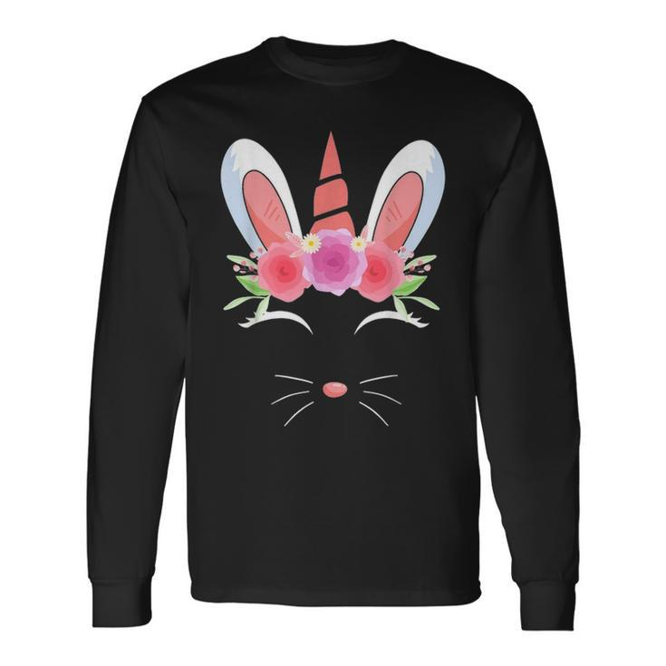 Unicorn Face Rabbit Egg Bunny Lover Happy Easter Day Long Sleeve T-Shirt