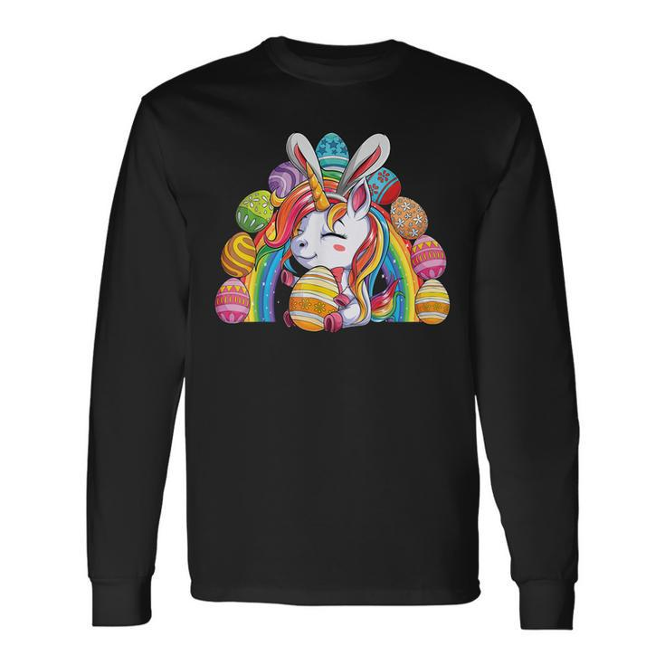 Unicorn Happy Easter Day Bunny Rainbow Egg Girls Long Sleeve T-Shirt