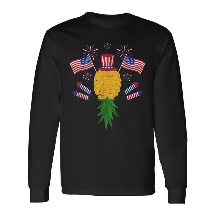 Upside Down Pineapple Swinger Power 4Th Of July Us Flag Long Sleeve T-Shirt T-Shirt