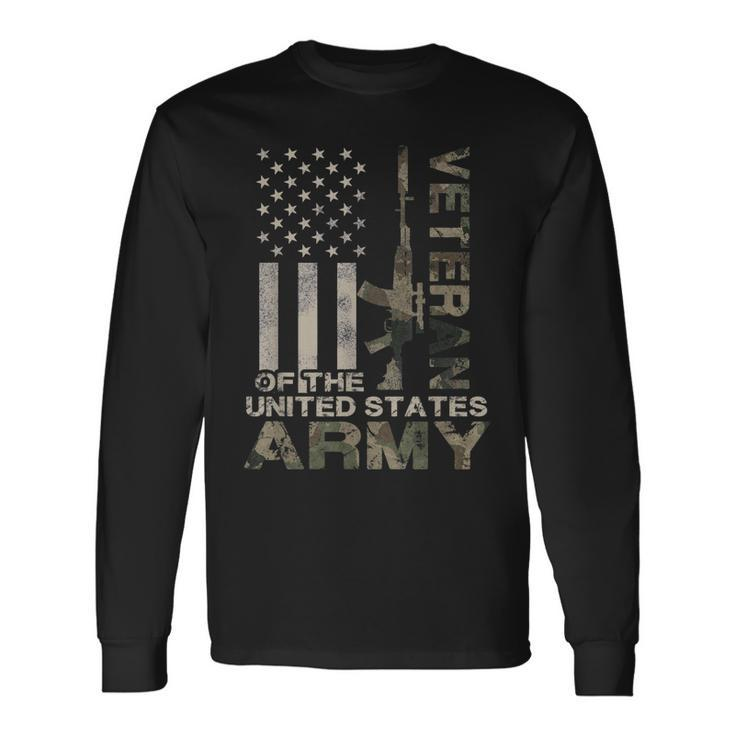 Us Army  | Military Green Camo Flag Retro Design Gift  Men Women Long Sleeve T-shirt Graphic Print Unisex