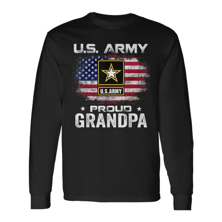 US Army Proud Grandpa With American Flag Gift Veteran Gift  Men Women Long Sleeve T-shirt Graphic Print Unisex