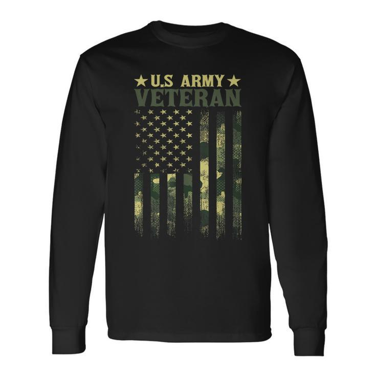 Us Army Veteran Patriotic Military Camouflage American Flag Long Sleeve T-Shirt