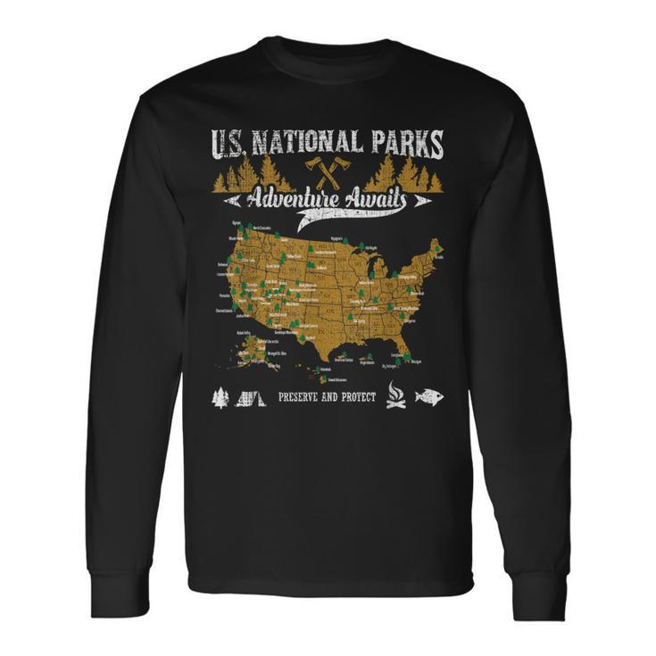 Us National Parks Adventure Awaits Hiking & Camping Lover Long Sleeve T-Shirt T-Shirt