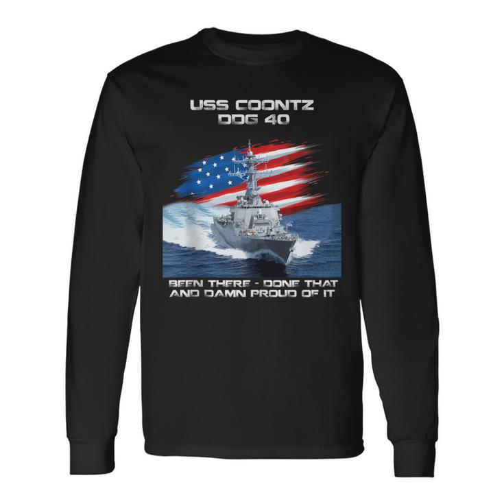 Uss Coontz Ddg-40 Destroyer Ship Usa Flag Veterans Day Xmas Long Sleeve T-Shirt