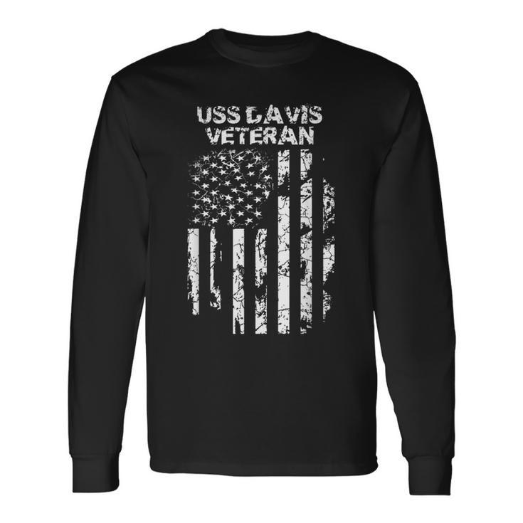 Uss Davis Military Veteran Distressed Usa Flag Long Sleeve T-Shirt