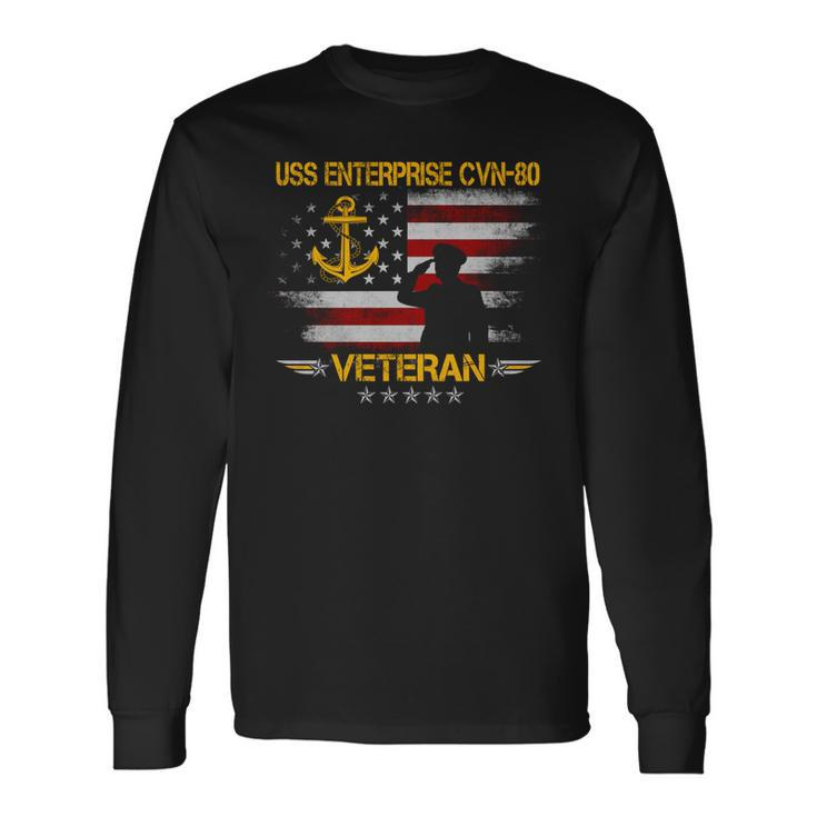 Uss Enterprise Cvn-80 Aircraft Carrier Veteran Us Flag Long Sleeve T-Shirt