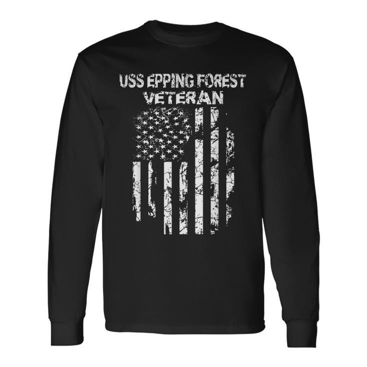 Uss Epping Forest Military Veteran Distressed Usa Flag Long Sleeve T-Shirt