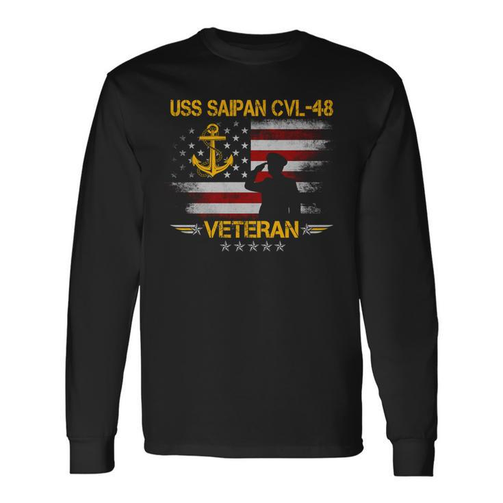 Uss Saipan Cvl-48 Aircraft Carrier Veteran Flag Veterans Day Long Sleeve T-Shirt