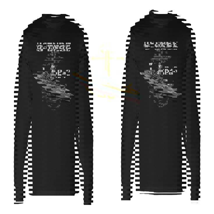 Uss Tennessee Bb-43 Battleship Ww2 American Warship Veterans Long Sleeve T-Shirt