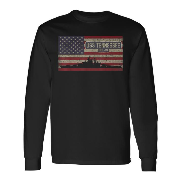 Uss Tennessee Bb-43 Ww2 Battleship Usa American Flag Long Sleeve T-Shirt