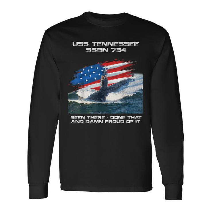 Uss Tennessee Ssbn-734 American Flag Submarine Veteran Xmas Long Sleeve T-Shirt