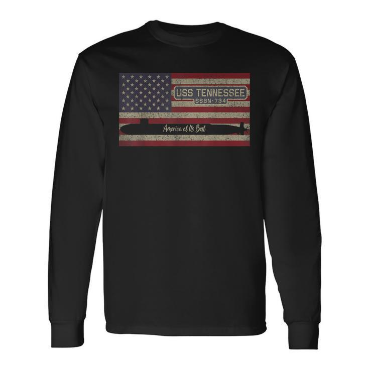 Uss Tennessee Ssbn-734 Submarine Usa American Flag Long Sleeve T-Shirt