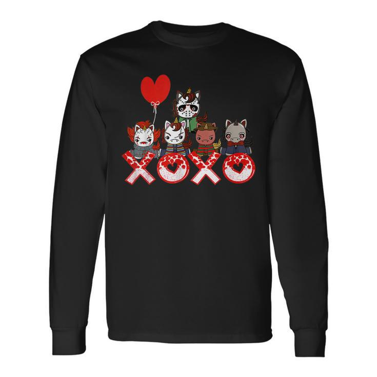 Valentines Day Horror Movies Unicorn Xoxo Valentine Day Long Sleeve T-Shirt