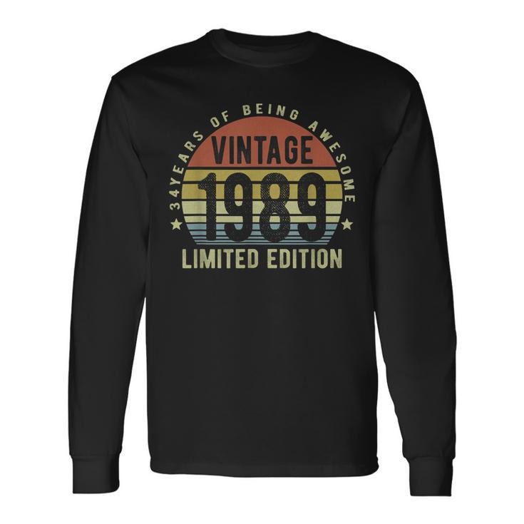 Vintage 1989 Limited Edition 34 Year Old 34Th Birthday Long Sleeve T-Shirt Gifts ideas