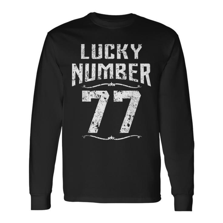 Vintage 77Th Birthday Lucky Number Retro 77 Years Old Long Sleeve T-Shirt
