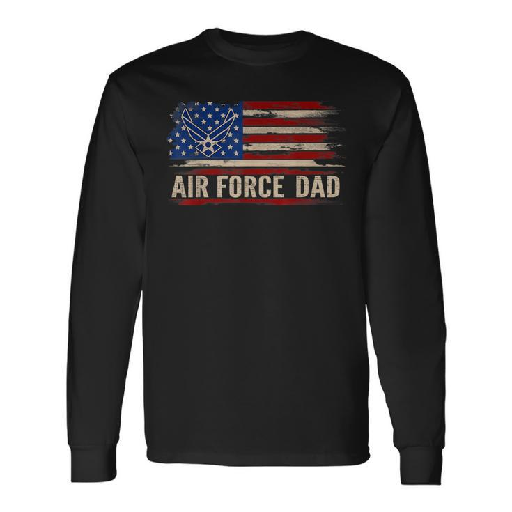 Vintage Air Force Dad American Flag Veteran Long Sleeve T-Shirt