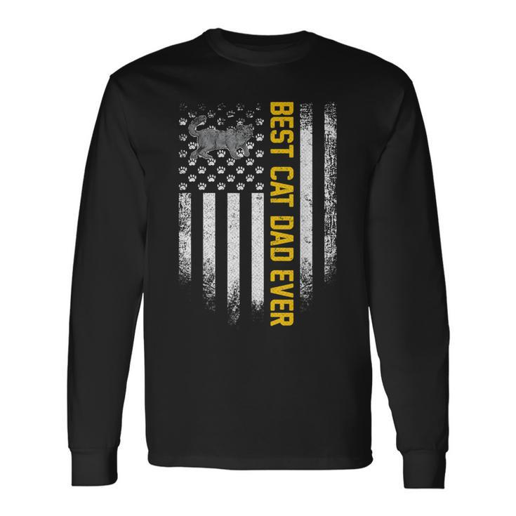 Vintage American Flag Best British Shorthair Cat Dad Ever Long Sleeve T-Shirt T-Shirt Gifts ideas