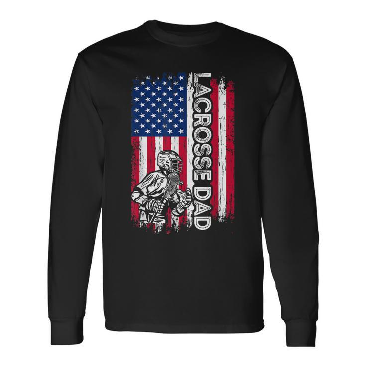 Vintage American Flag Lacrosse Dad Daddy Men Long Sleeve T-Shirt Gifts ideas