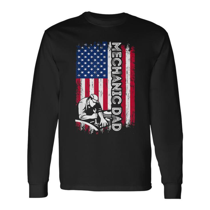 Vintage American Flag Mechanic Dad Daddy Men Long Sleeve T-Shirt Gifts ideas