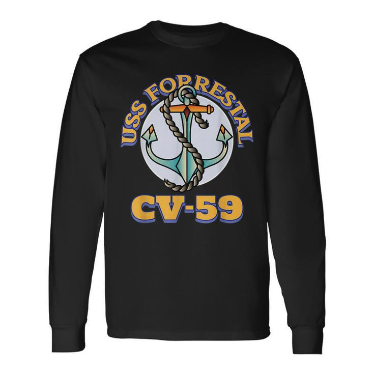 Vintage Anchor Navy Aircraft Carrier Uss Forrestal Long Sleeve T-Shirt