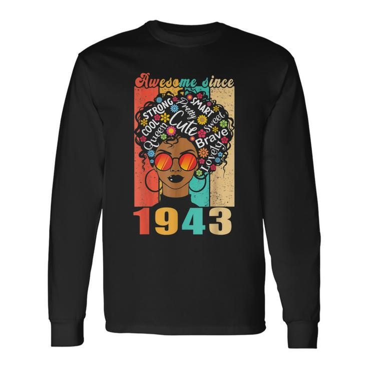 Vintage Awesome Since 1943 Black Afro Girl 80Th Birthday Long Sleeve T-Shirt