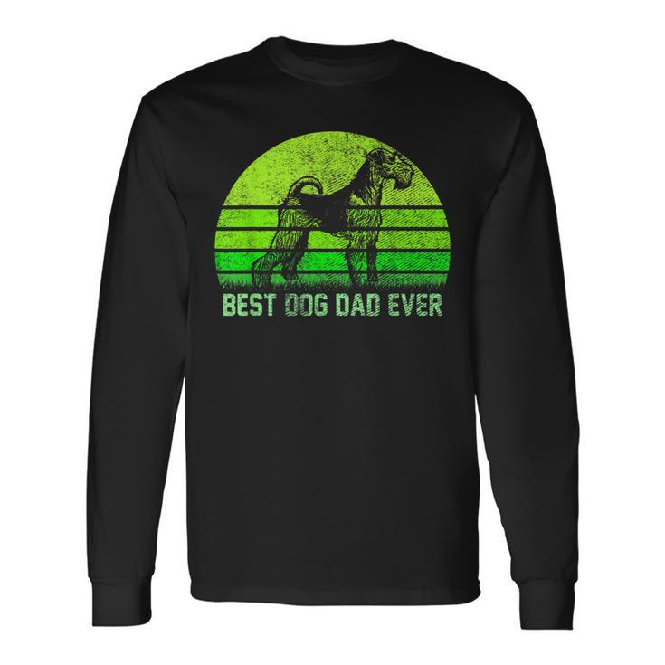 Vintage Best Airedale Terrier Dog Dad Ever Silhouette Sunset Long Sleeve T-Shirt T-Shirt