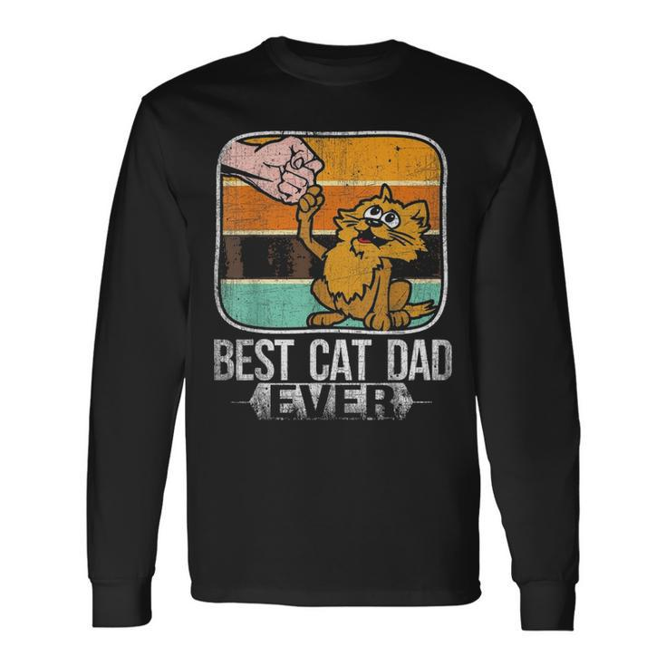 Vintage Best Cat Dad Ever Bump Fist Fathers Day V2 Long Sleeve T-Shirt