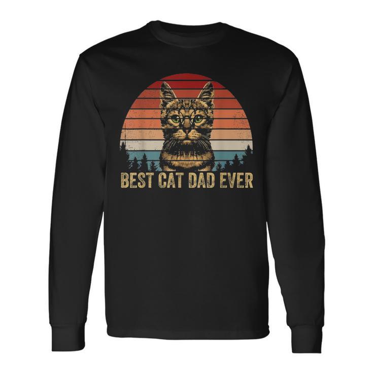 Vintage Best Cat Dad Ever Men Bump Fit Fathers Day Long Sleeve T-Shirt