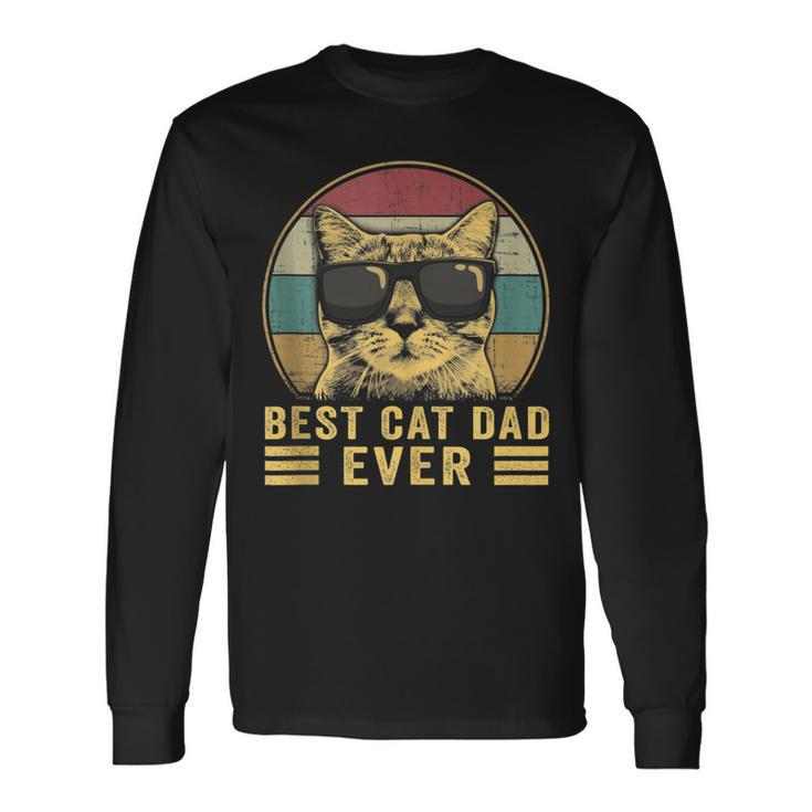 Vintage Best Cat Dad Ever Bump Fit Fathers Day Long Sleeve T-Shirt