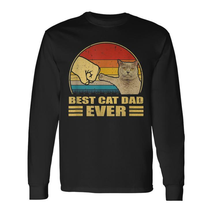 Vintage Best Cat Dad Ever Bump Fit Cat Lover Long Sleeve T-Shirt