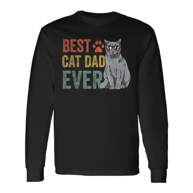 Vintage Best Cat Dad Ever Fathers Day Fur Daddy Long Sleeve T-Shirt T-Shirt