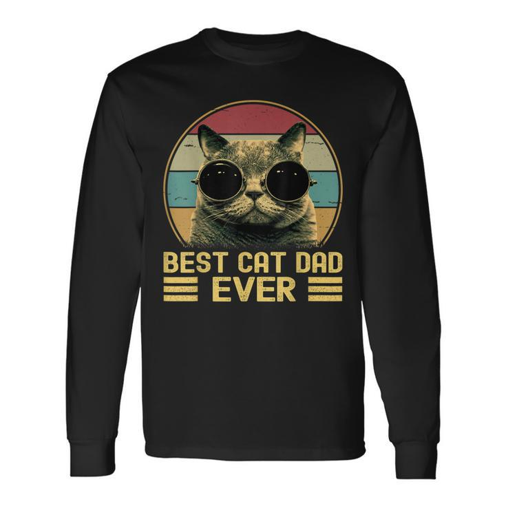 Vintage Best Cat Dad Ever For Men Cat Lover Cat Dad V2 Long Sleeve T-Shirt