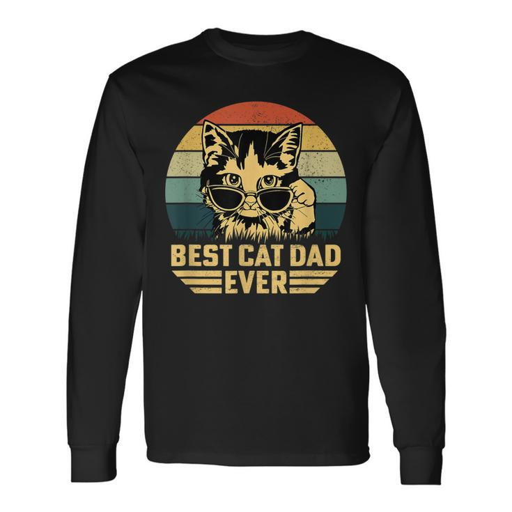 Vintage Best Cat Dad Ever Retro Fathers Day For Cat Dad Long Sleeve T-Shirt