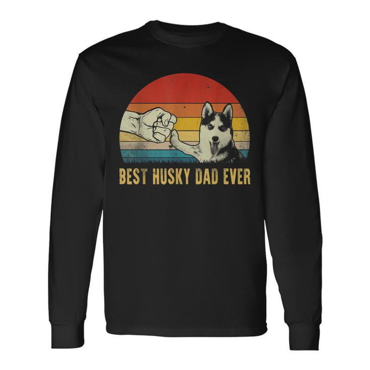 Vintage Best Dog Dad Ever Siberian Husky Fathers Day Long Sleeve T-Shirt T-Shirt